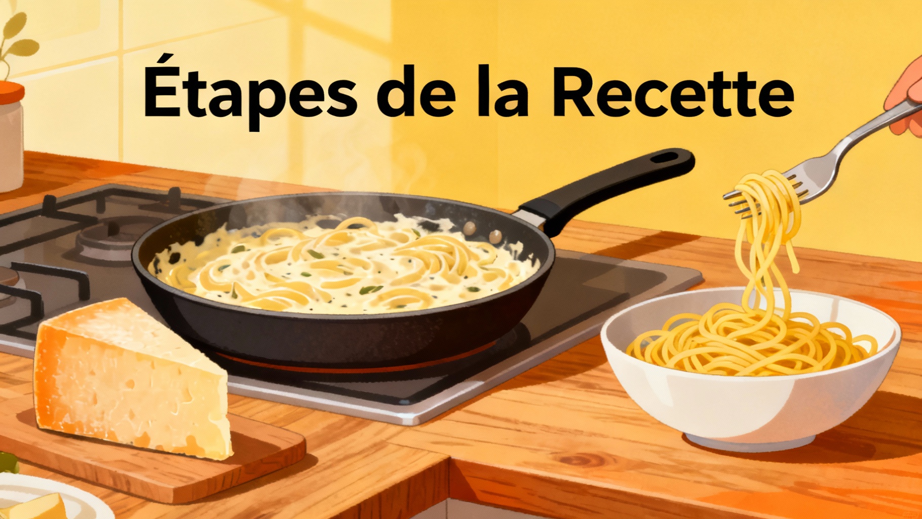 Recette de Pâtes Carbonara à la Crème Fraîche Facile 2 Étapes de la Recette