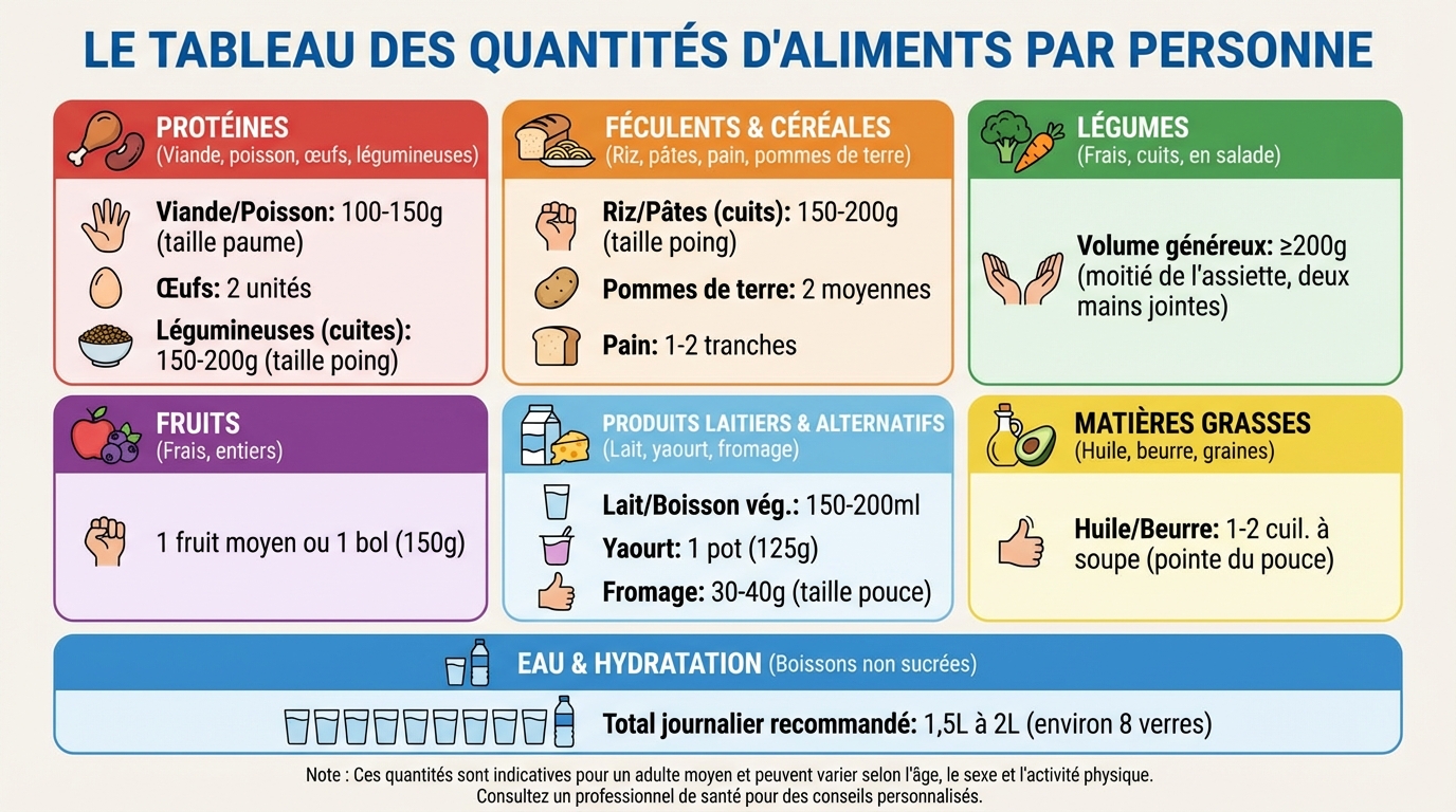 Tableau des quantités d'aliments par personne