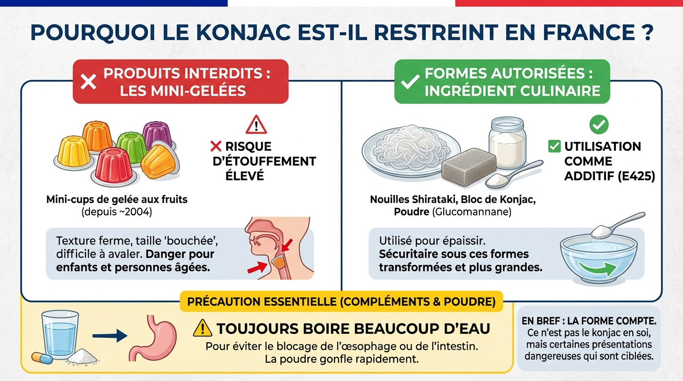 Pourquoi le konjac est interdit en france ? 1 Dangers associés au konjac