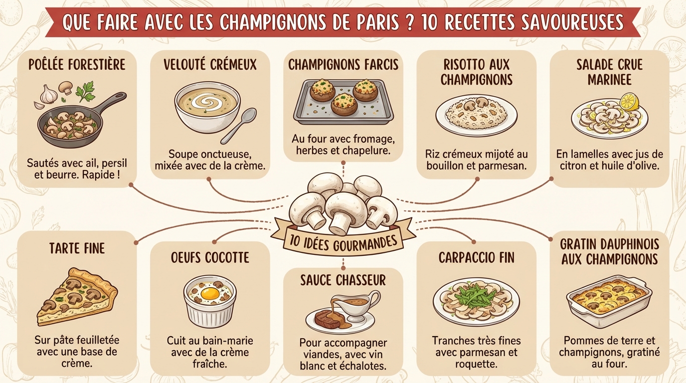 Que faire avec des champignons de paris ? 10 recettes savoureuses 1 10 recettes faciles avec des champignons de Paris